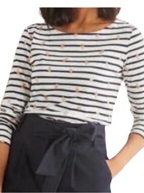 Boden Breton Stripe Long Sleeve Navy/White Gold Foil Dots Top Size 14 Orig $99